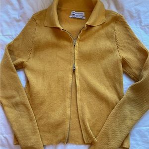 Urban Outfitters Zip Up Gold Long Sleeve Top With Silver Detail